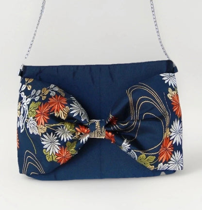 Vintage Fukuro Obi 2-Way Bow Bag — Chrysanthemum & Flowing Water Silk