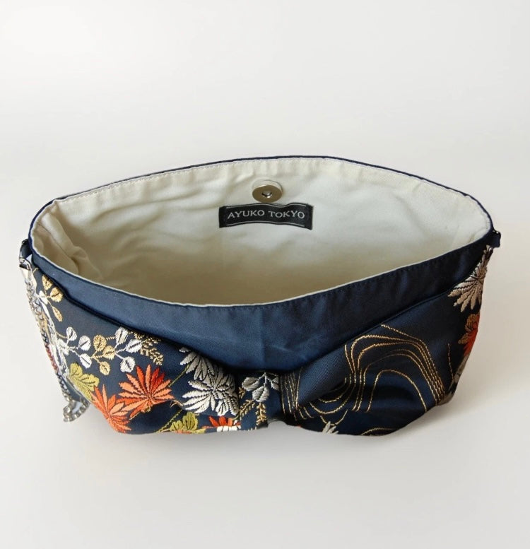 Vintage Fukuro Obi 2-Way Bow Bag — Chrysanthemum & Flowing Water Silk