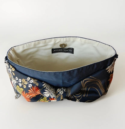 Vintage Fukuro Obi 2-Way Bow Bag — Chrysanthemum & Flowing Water Silk