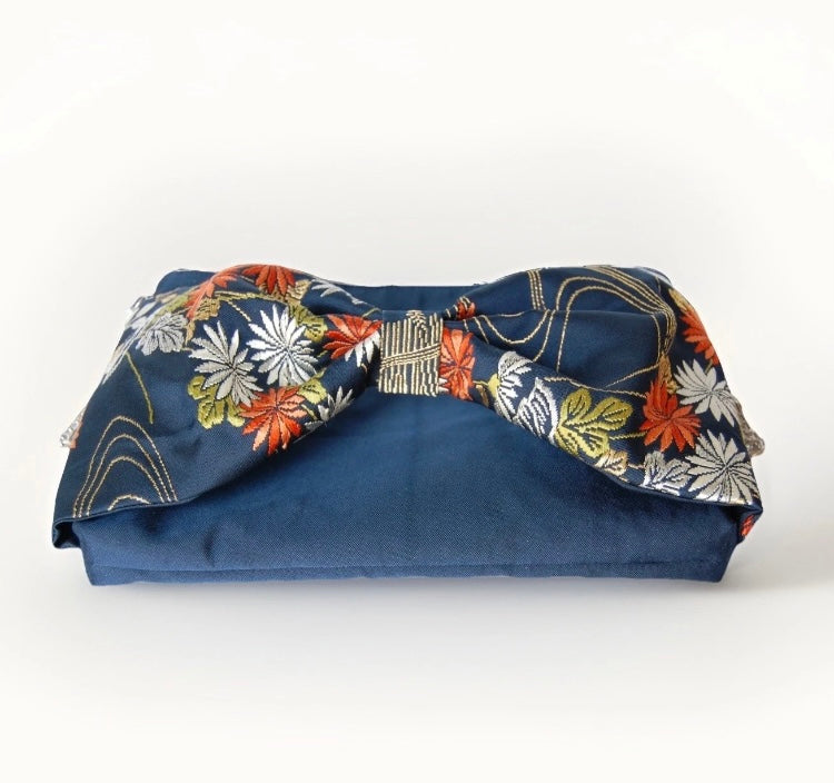 Vintage Fukuro Obi 2-Way Bow Bag — Chrysanthemum & Flowing Water Silk