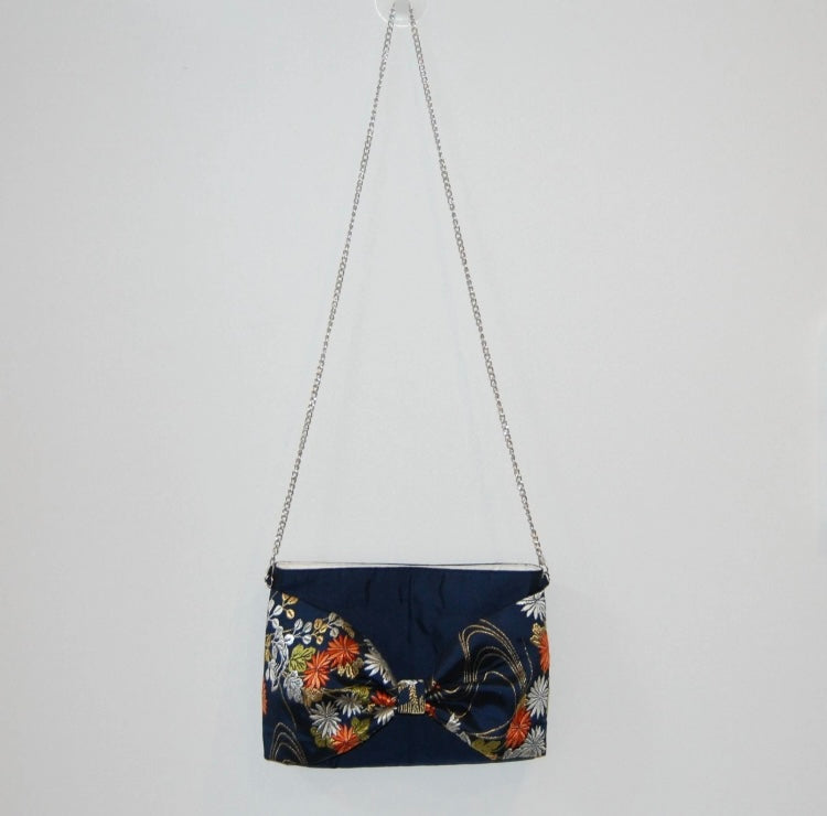 Vintage Fukuro Obi 2-Way Bow Bag — Chrysanthemum & Flowing Water Silk