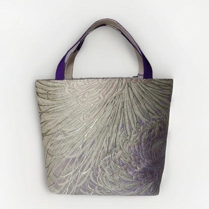 Rangiku 乱菊 Chrysanthemum Vintage Obi Silk Tote in Lavender Silver