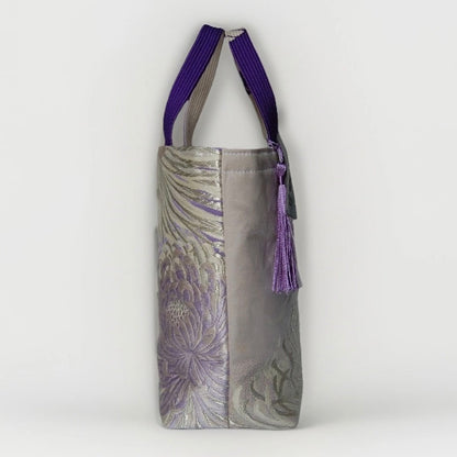 Rangiku 乱菊 Chrysanthemum Vintage Obi Silk Tote in Lavender Silver