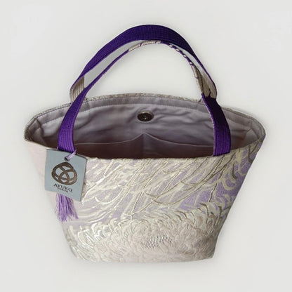 Rangiku 乱菊 Chrysanthemum Vintage Obi Silk Tote in Lavender Silver