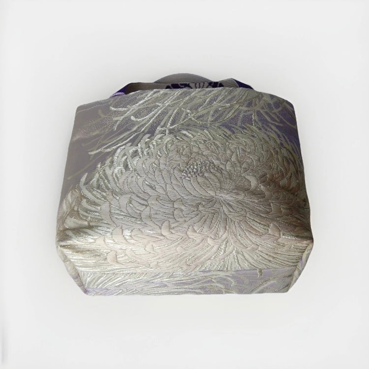 Rangiku 乱菊 Chrysanthemum Vintage Obi Silk Tote in Lavender Silver