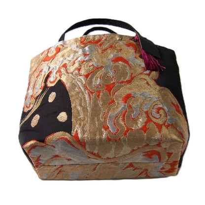 Vintage Fukuro Obi Mini Tote Bag — Gold & Silver Standing Wave on Black Silk