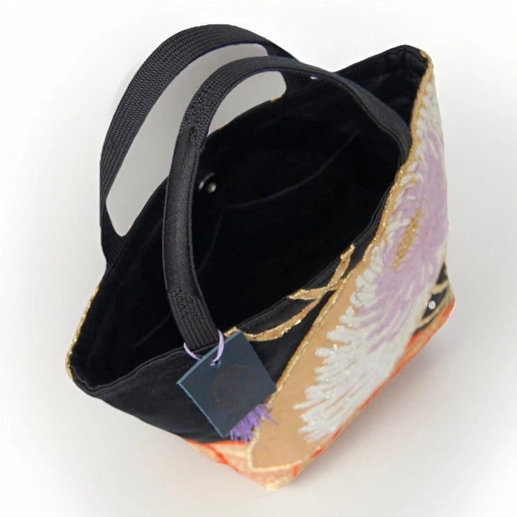 Ōgi Fan & Rangiku 乱菊 Vintage Obi Silk Tote in Black Lilac