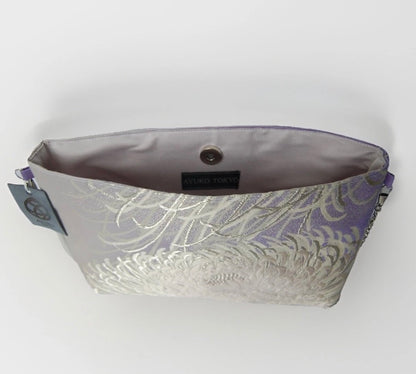 Vintage Fukuro Obi Shoulder Bag — Silver & Lavender Ran-Giku Silk