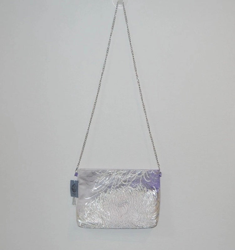 Vintage Fukuro Obi Shoulder Bag — Silver & Lavender Ran-Giku Silk