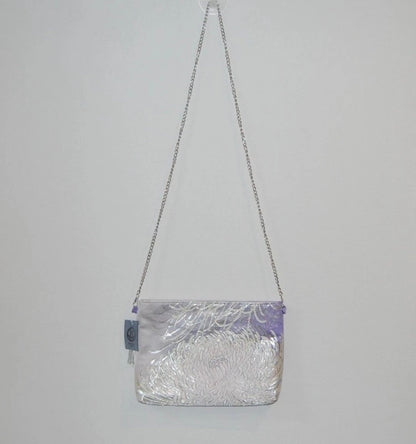 Vintage Fukuro Obi Shoulder Bag — Silver & Lavender Ran-Giku Silk