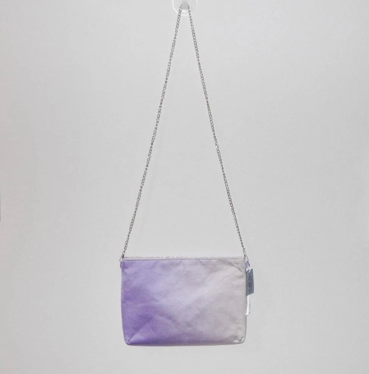 Vintage Fukuro Obi Shoulder Bag — Silver & Lavender Ran-Giku Silk