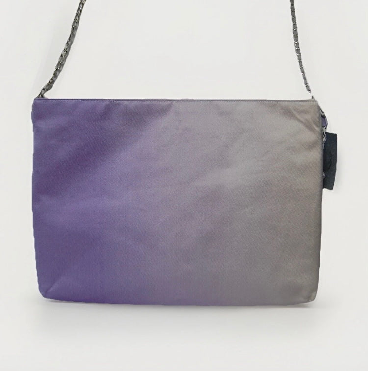 Vintage Fukuro Obi Shoulder Bag — Silver & Lavender Ran-Giku Silk