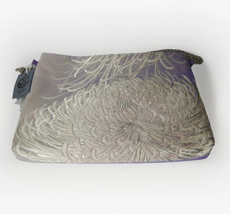 Vintage Fukuro Obi Shoulder Bag — Silver & Lavender Ran-Giku Silk