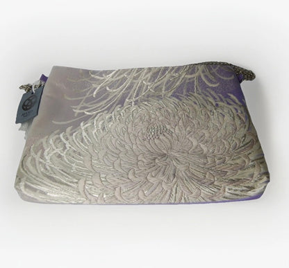 Vintage Fukuro Obi Shoulder Bag — Silver & Lavender Ran-Giku Silk