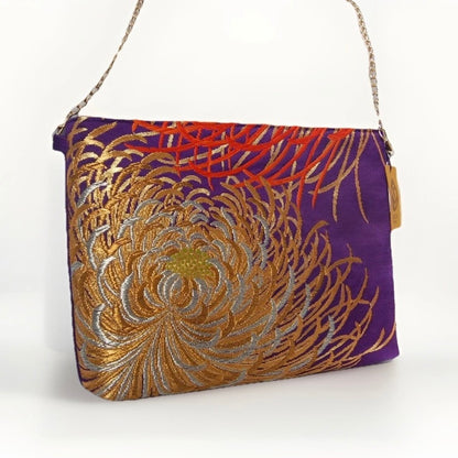 Vintage Fukuro Obi Shoulder Bag — Purple & Gold Silver Ran-Giku Silk