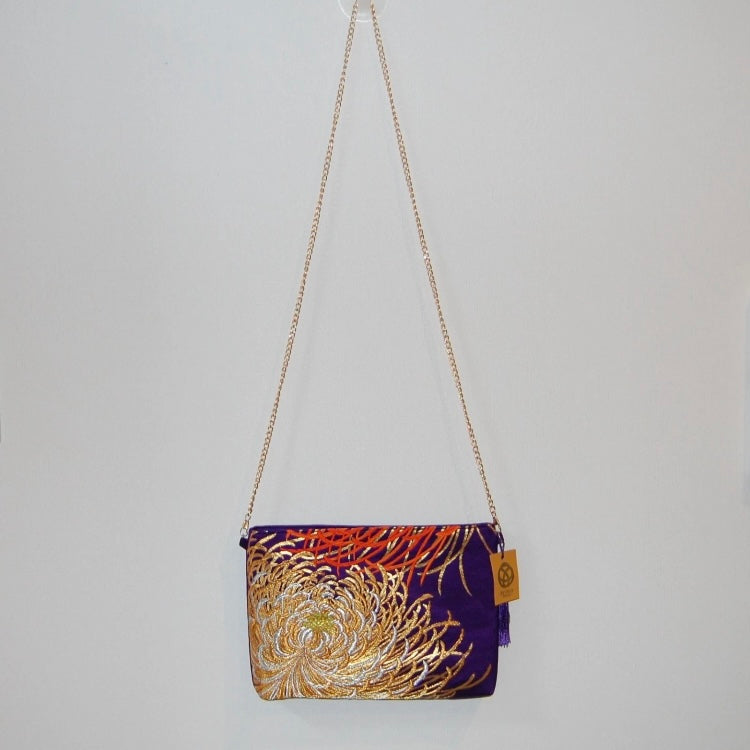 Vintage Fukuro Obi Shoulder Bag — Purple & Gold Silver Ran-Giku Silk