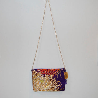 Vintage Fukuro Obi Shoulder Bag — Purple & Gold Silver Ran-Giku Silk