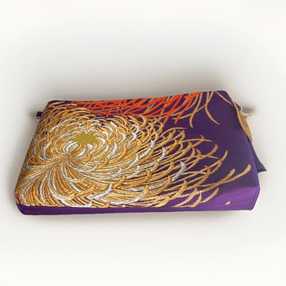 Vintage Fukuro Obi Shoulder Bag — Purple & Gold Silver Ran-Giku Silk