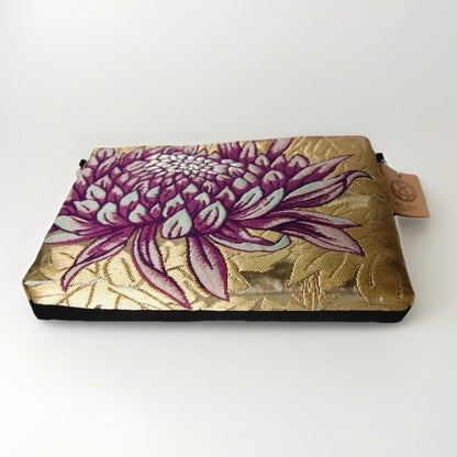 Vintage Fukuro Obi Shoulder Bag — Purple Chrysanthemum on Gold Silk