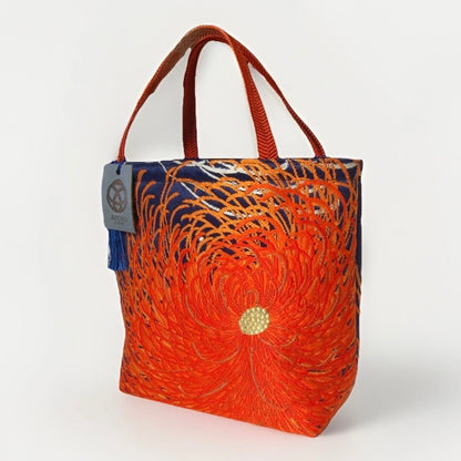Rangiku 乱菊 Chrysanthemum Vintage Obi Silk Tote in Indigo Orange