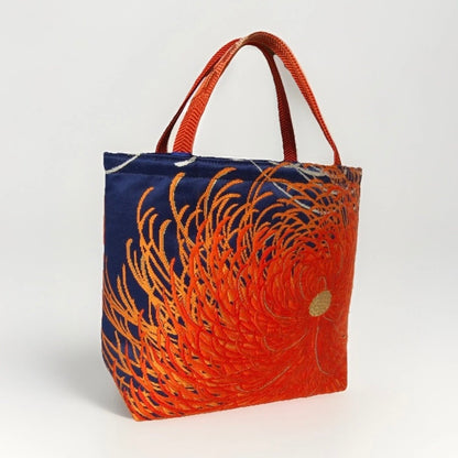 Rangiku 乱菊 Chrysanthemum Vintage Obi Silk Tote in Indigo Orange