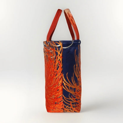 Rangiku 乱菊 Chrysanthemum Vintage Obi Silk Tote in Indigo Orange