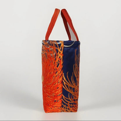 Rangiku 乱菊 Chrysanthemum Vintage Obi Silk Tote in Indigo Orange