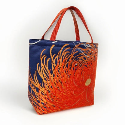 Rangiku 乱菊 Chrysanthemum Vintage Obi Silk Tote in Indigo Orange