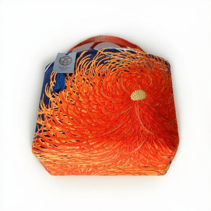 Rangiku 乱菊 Chrysanthemum Vintage Obi Silk Tote in Indigo Orange