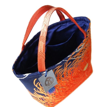 Rangiku 乱菊 Chrysanthemum Vintage Obi Silk Tote in Indigo Orange