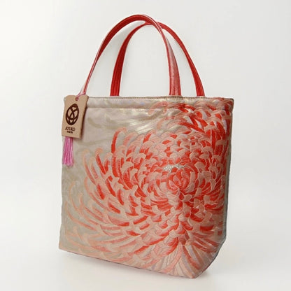 Rangiku 乱菊 Chrysanthemum Vintage Obi Silk Tote in Pink Silver