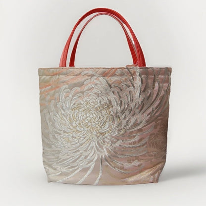 Rangiku 乱菊 Chrysanthemum Vintage Obi Silk Tote in Pink Silver