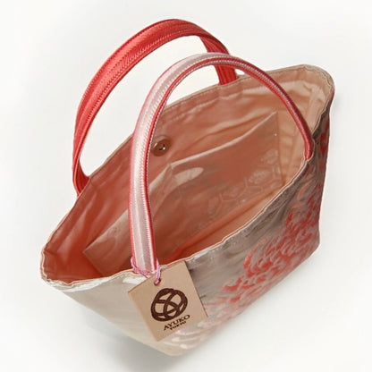 Rangiku 乱菊 Chrysanthemum Vintage Obi Silk Tote in Pink Silver