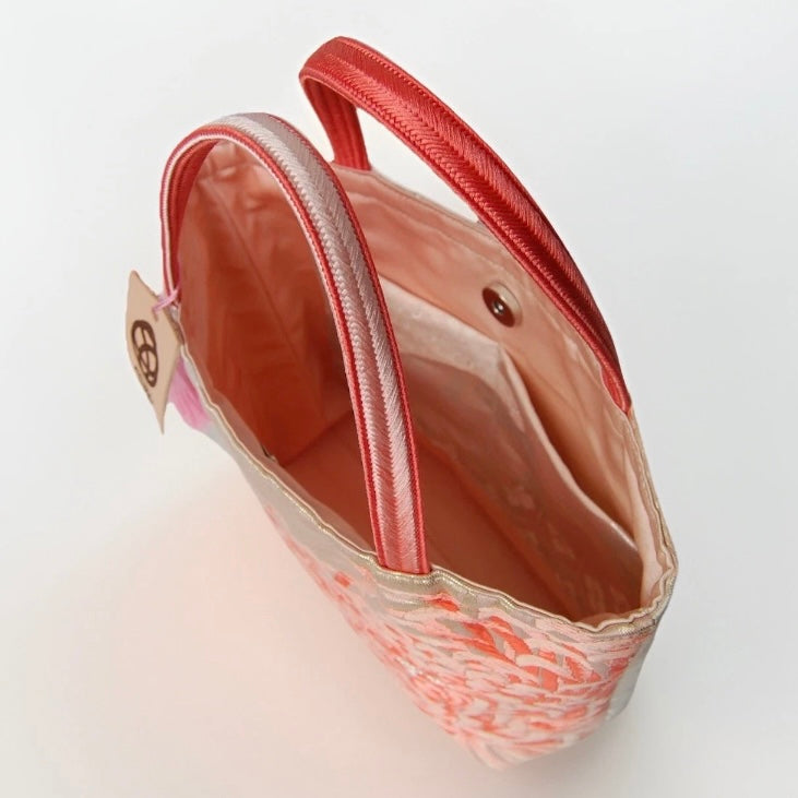 Rangiku 乱菊 Chrysanthemum Vintage Obi Silk Tote in Pink Silver