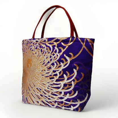 Rangiku 乱菊 Chrysanthemum Vintage Obi Silk Tote in Violet Blue