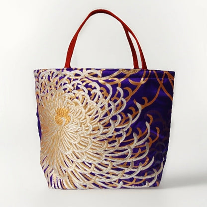 Rangiku 乱菊 Chrysanthemum Vintage Obi Silk Tote in Violet Blue