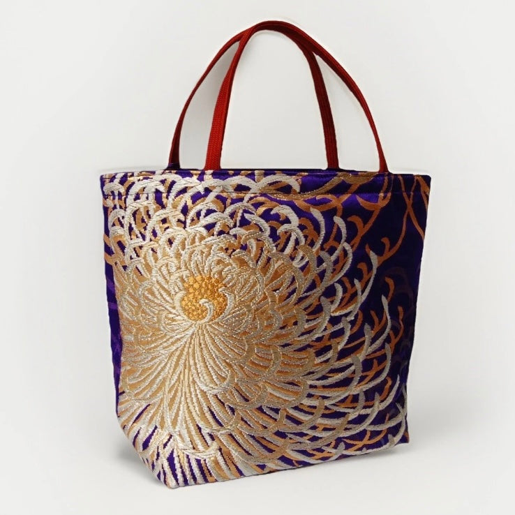 Rangiku 乱菊 Chrysanthemum Vintage Obi Silk Tote in Violet Blue