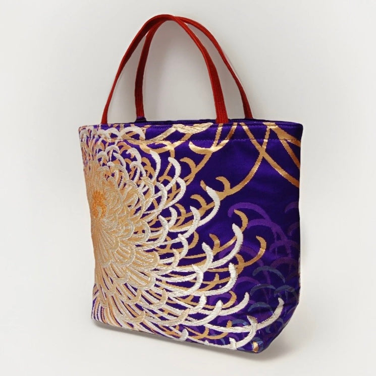 Rangiku 乱菊 Chrysanthemum Vintage Obi Silk Tote in Violet Blue