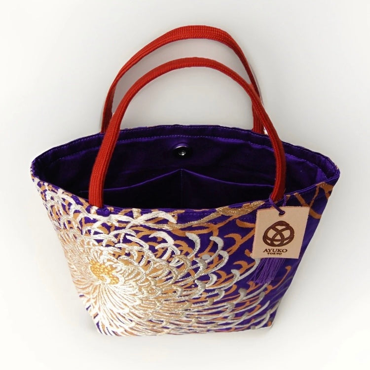 Rangiku 乱菊 Chrysanthemum Vintage Obi Silk Tote in Violet Blue