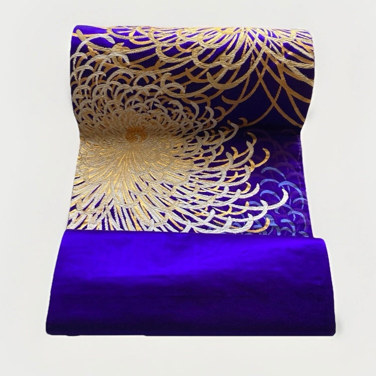 Rangiku 乱菊 Chrysanthemum Vintage Obi Silk Tote in Violet Blue