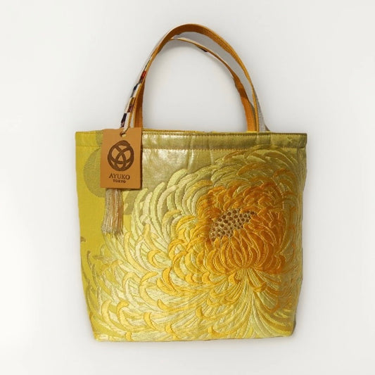 Rangiku 乱菊 Chrysanthemum Vintage Obi Silk Tote in Yellow Gold