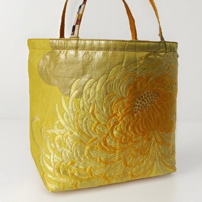 Rangiku 乱菊 Chrysanthemum Vintage Obi Silk Tote in Yellow Gold