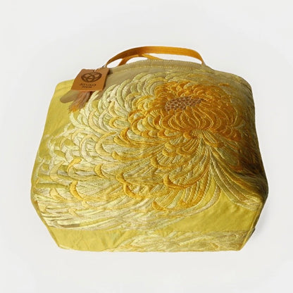 Rangiku 乱菊 Chrysanthemum Vintage Obi Silk Tote in Yellow Gold