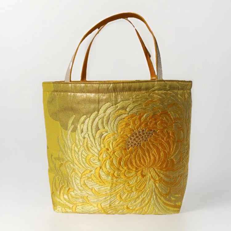 Rangiku 乱菊 Chrysanthemum Vintage Obi Silk Tote in Yellow Gold