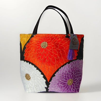 Kiku-zukushi 菊尽くし Vintage Obi Silk Tote in Black Multi