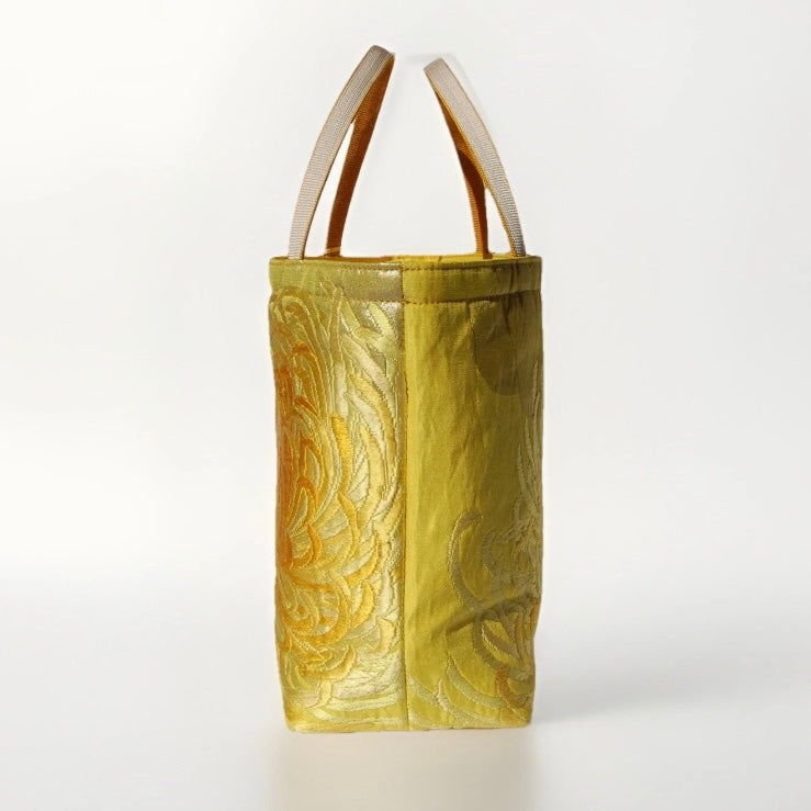 Rangiku 乱菊 Chrysanthemum Vintage Obi Silk Tote in Yellow Gold