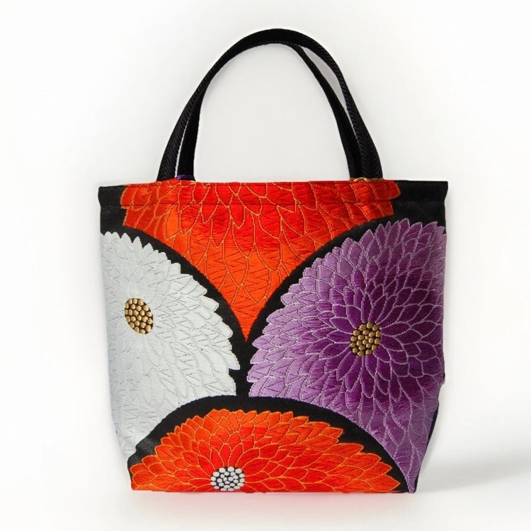 Kiku-zukushi 菊尽くし Vintage Obi Silk Tote in Black Multi