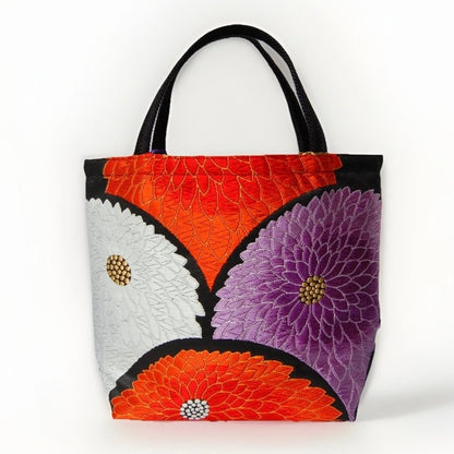 Kiku-zukushi 菊尽くし Vintage Obi Silk Tote in Black Multi