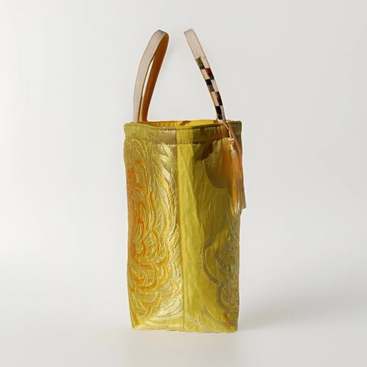 Rangiku 乱菊 Chrysanthemum Vintage Obi Silk Tote in Yellow Gold