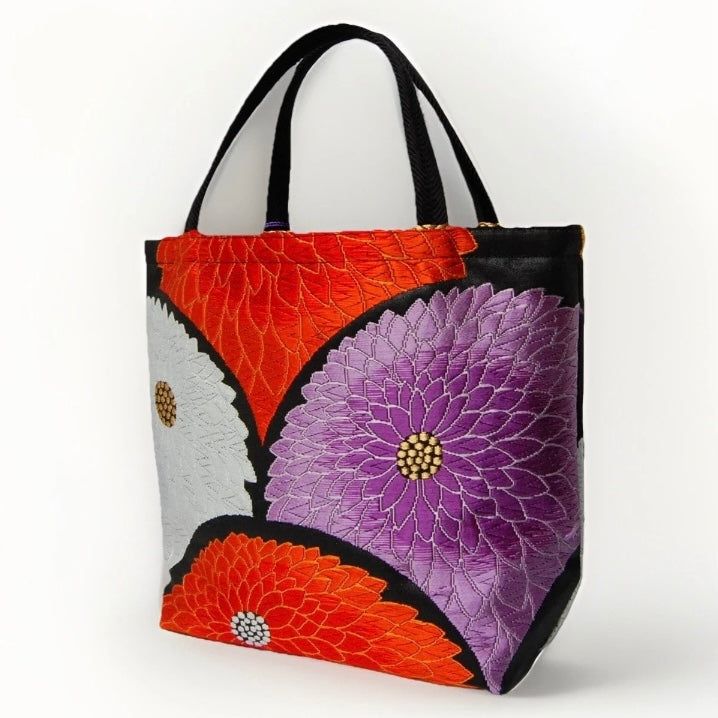 Kiku-zukushi 菊尽くし Vintage Obi Silk Tote in Black Multi